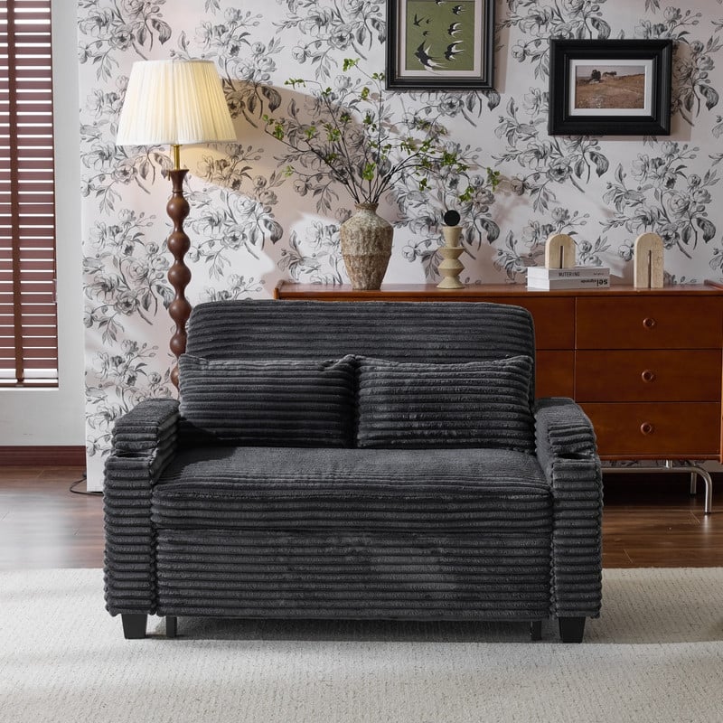Upholstered Corduroy Convertible Reclining Sleeper Sofa Bed With Cushions For Small Spaces