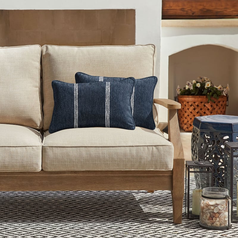 Sorra Home Sunbrella Outdoor Corded Pillow Set of 2 - 12 in H x 18 in W x 6 in D - Lengthen Indigo