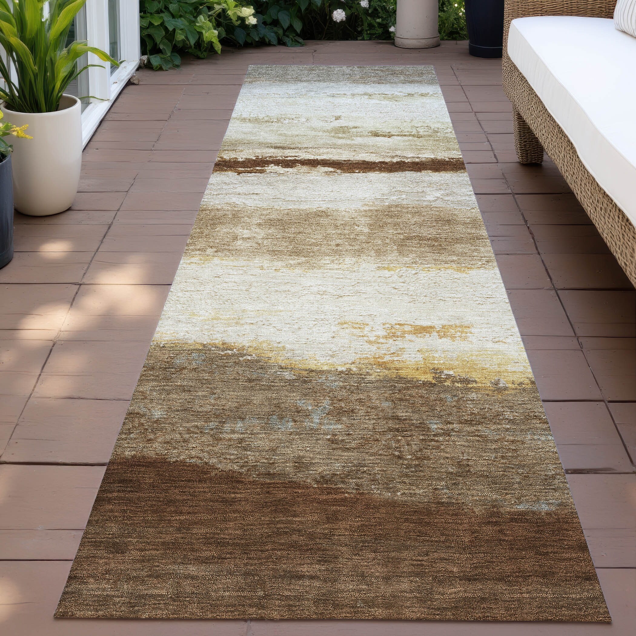 Machine Washable Indoor/Outdoor Watercolor Ombre Chantille Rug