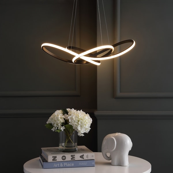 Alexia 25" Integrated LED Adjustable Pendant, Black by JONATHAN Y. Opens flyout.