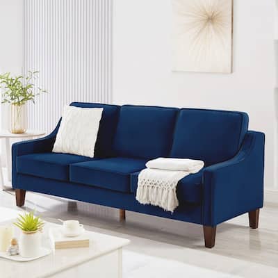 Modern Velvet Upholstered 3 Seater Sofa with Scooped Armrest/Wood legs