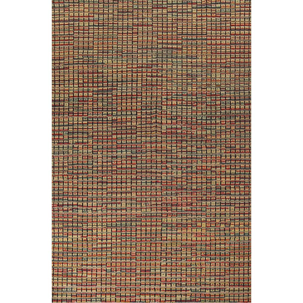 Colorful Checkered Moroccan Modern Area Rug Hand-Knotted Wool Carpet - 9'0"x 12'4"