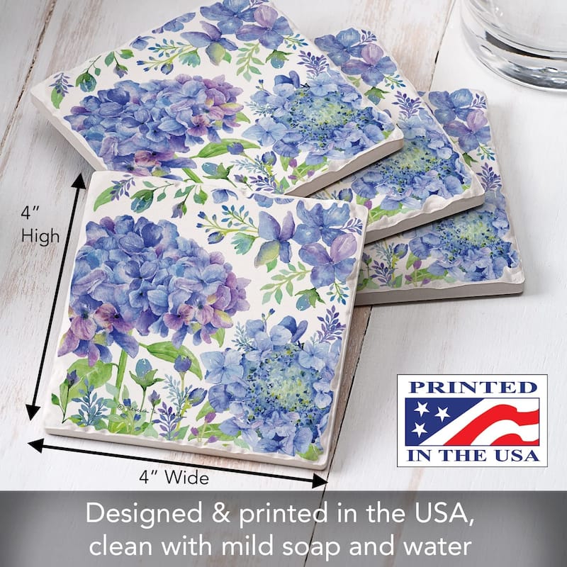 CounterArt Beautiful Hydrangea Absorbent Stone Tumbled Tile Coaster Set of 4 Made in The USA Protective Cork Backing