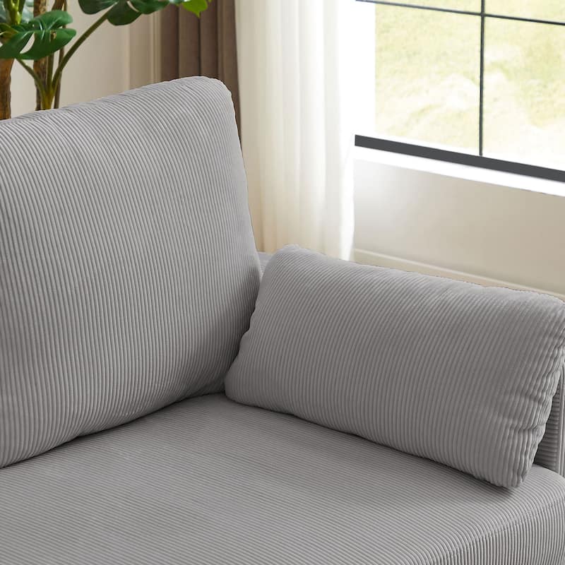 100.79" Corduroy L shaped Pillow Top Arm Sofa With Storage Bag