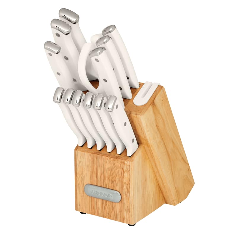 Farberware EdgeKeeper 14 Piece White Cutlery Set with Block - N/A