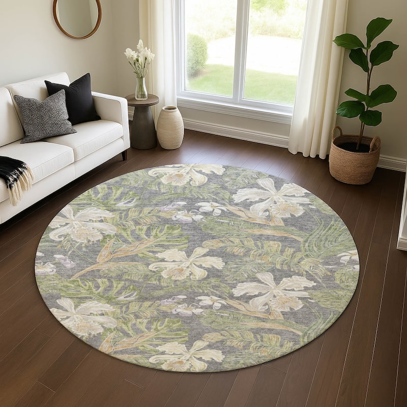 Premium Washable Super Soft Tropical Paradise Mayfield Rug - Gray - 8' x 8'