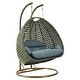 preview thumbnail 3 of 128, LeisureMod Modern 2-Person Egg Hanging Swing Chair with Beige Wicker, Oxford Fabric Cover, Patio Hammock Lounger and Cushions 27"Dx57"Wx78"H - Charcoal Blue