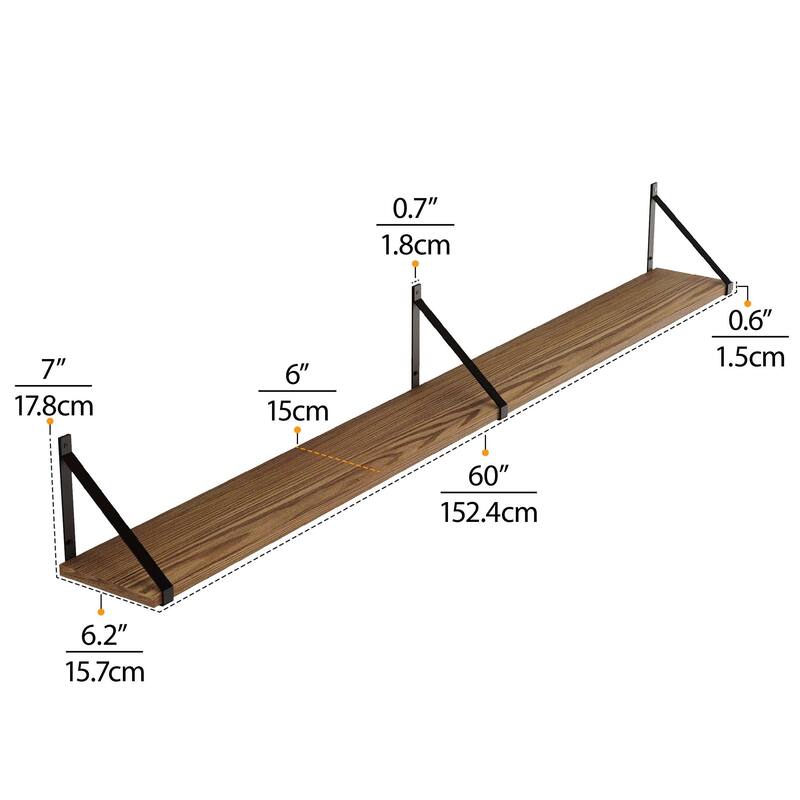 Wallniture Bora 60"Floating Shelves, Wall Bookshelf, Burnt, Wood 3 Pcs