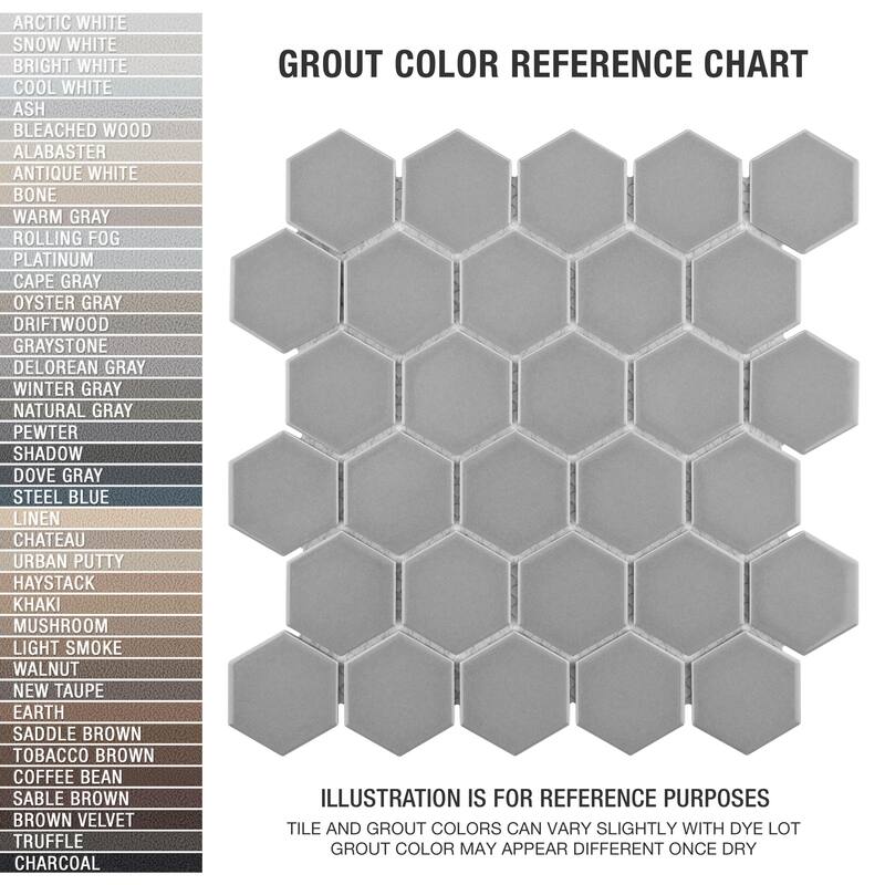 Merola Tile Metro 2" Hex Glossy Light Grey 11-1/8" x 12-5/8" Porcelain Mosaic Floor and Wall Tile