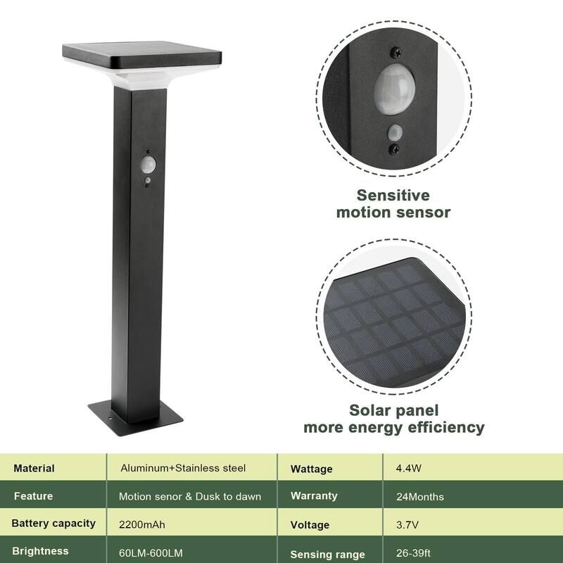 Solar Path Light Motion Sensor Dusk to Dawn Landscape Driveway Light Wireless Bollard Light