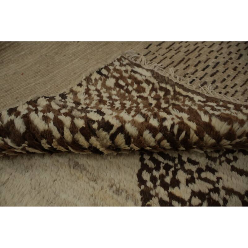 Hand Knotted Oriental 100% Wool Carpet Modern Tribal Beige & Ivories Moroccan Area Rug - 9' 7'' X 6' 8''