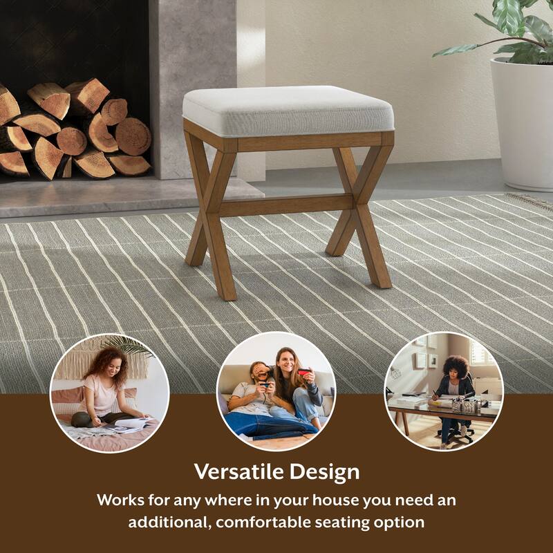 Hillsdale Somerset Backless Wood Vanity Stool, Dark Driftwood - Dark Driftwood & Fog Gray - 17" x 17" x 18.5"