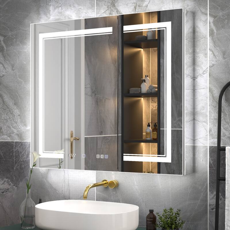 Modland Recessed Smart Mirror Cabinet 24-48x32" with Lights, Anti-Fog, Outlet & Magnifier - Adjustable Shelves