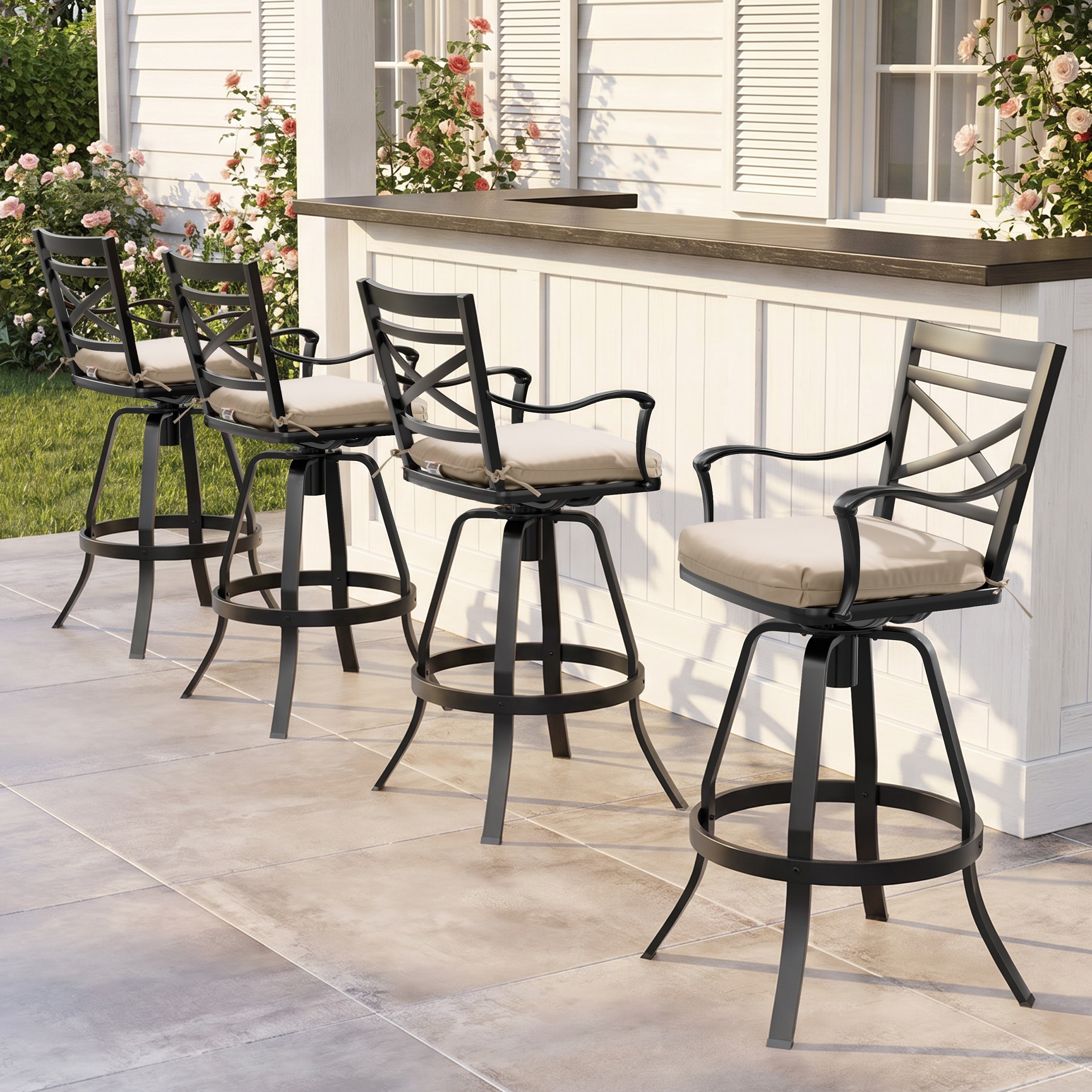 Outdoor Patio Bar Stools Aluminum Swivel Bar Chair with Sunbrella Cushion