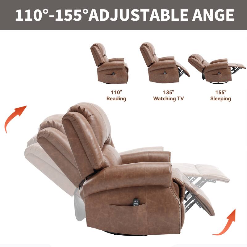 Manual Recliner Chair with Heat & Massage, Ergonomic Lounge Sofa Chair, Swivel Recliner Chair with Side Pocket