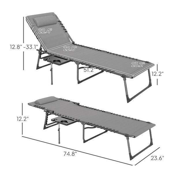dimension image slide 1 of 8, Outsunny Folding Chaise Lounge Chair Outdoor Tanning Chair with Side Table, 5-Level Adjustable Beach Lounge Chair with Headrest