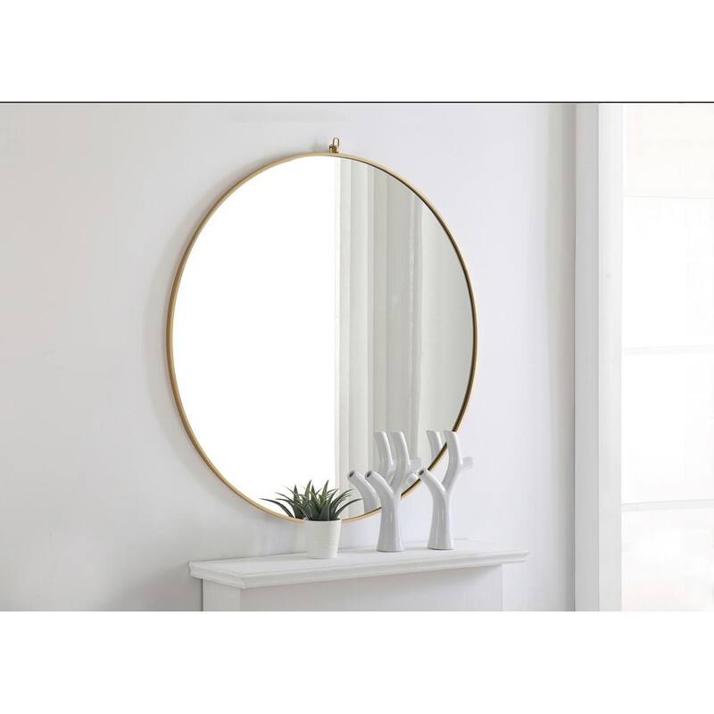 Carson Carrington Labbemala Metal Framed Round Wall Mirror - 48" Diameter - Brass