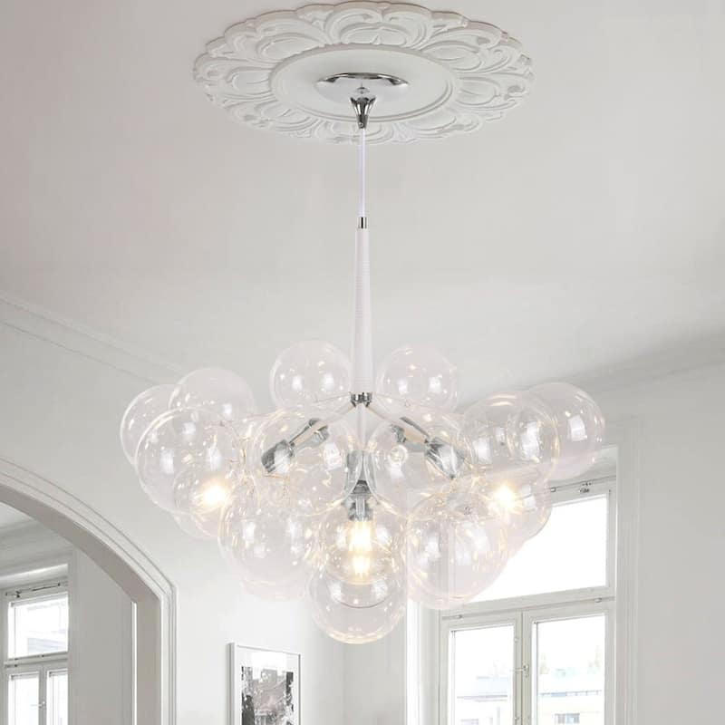 6-Light Modern Glamour Cluster Bubbles Chandelier - Silver & White