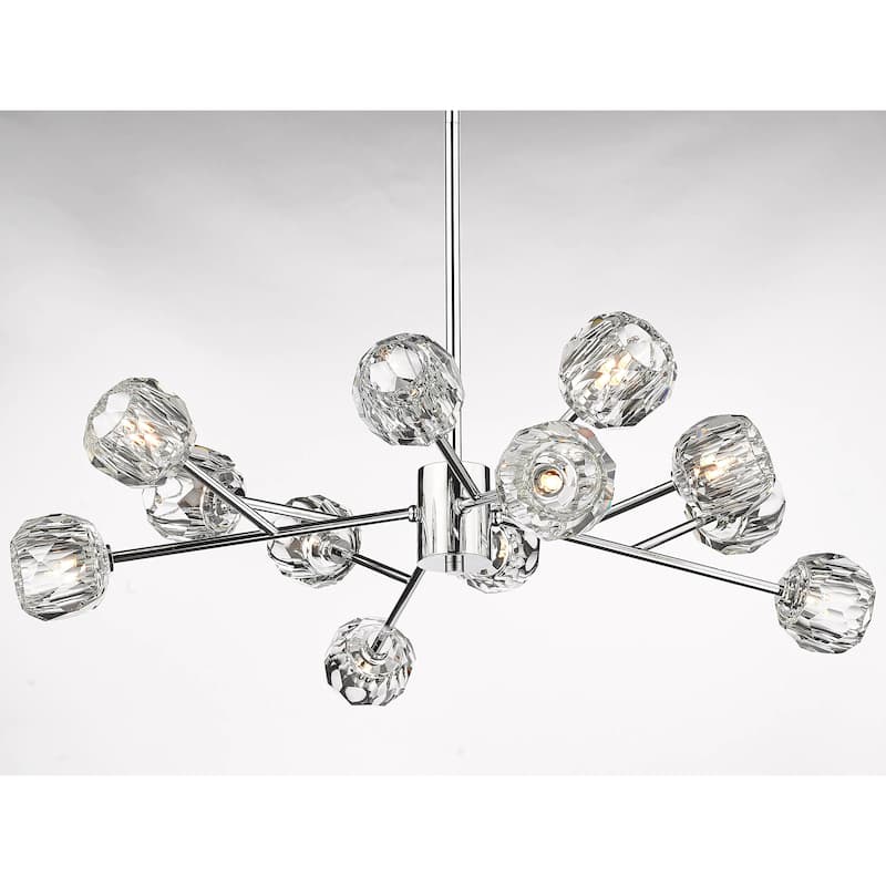12-Light Chrome Chandelier With Clear Crystal Shades