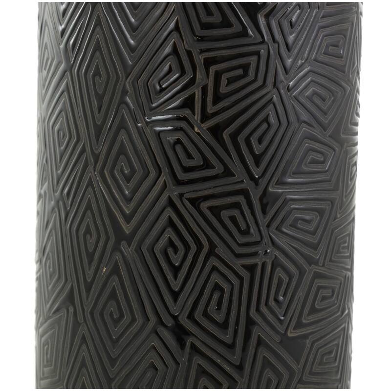 Black Ceramic Vase with Geometric Etchings