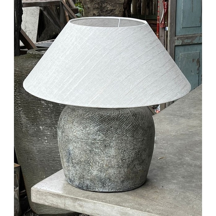 Approx.16 Inch High Rustic Vintage Sandstone Table Lamp - White
