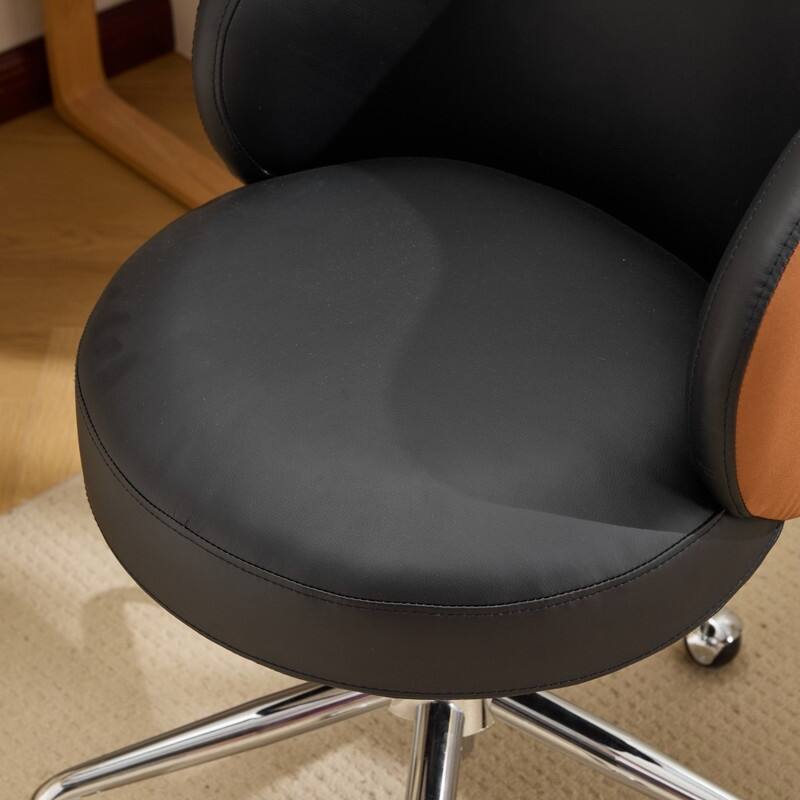Modern PU Swivel Chair Armless Adjustable Rolling Office Desk Chair with Wheels and Backrest Support - N/A