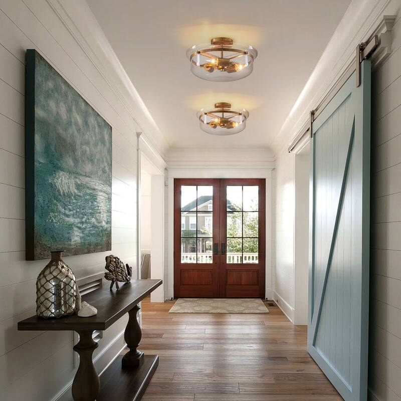 3-Light Semi Flush Mount with Clear Glass