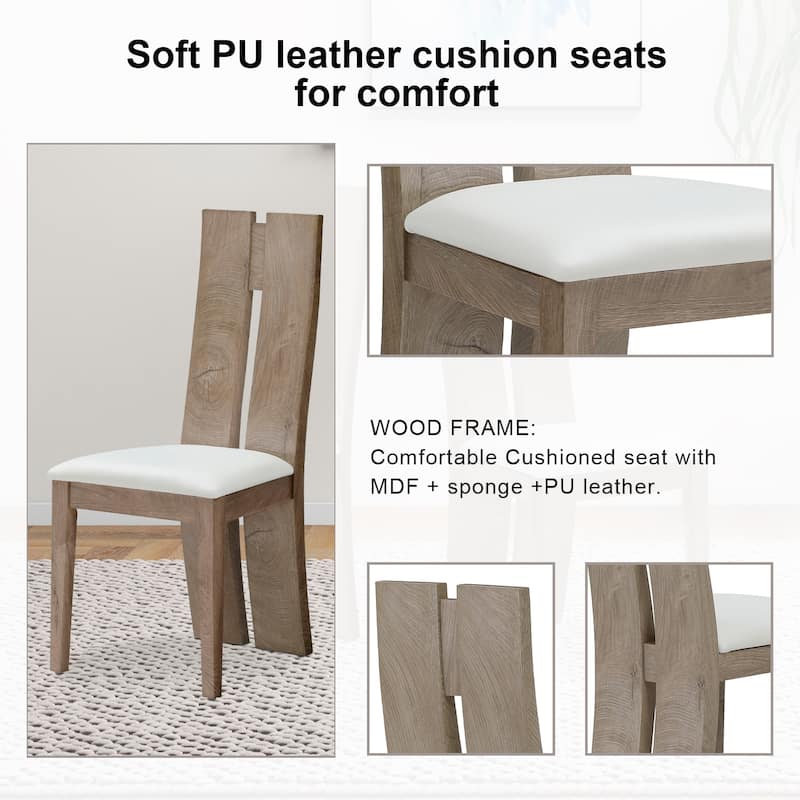 Set of 2 PU Leather Upholstered Dining Chair Wooden High Back Side Chairs