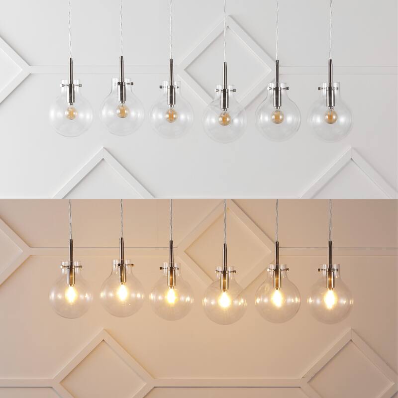 Katia 40.5" 6-Light Modern Contemporary Round Glass/Iron LED Linear Pendant, Nickel/Clear by JONATHAN Y