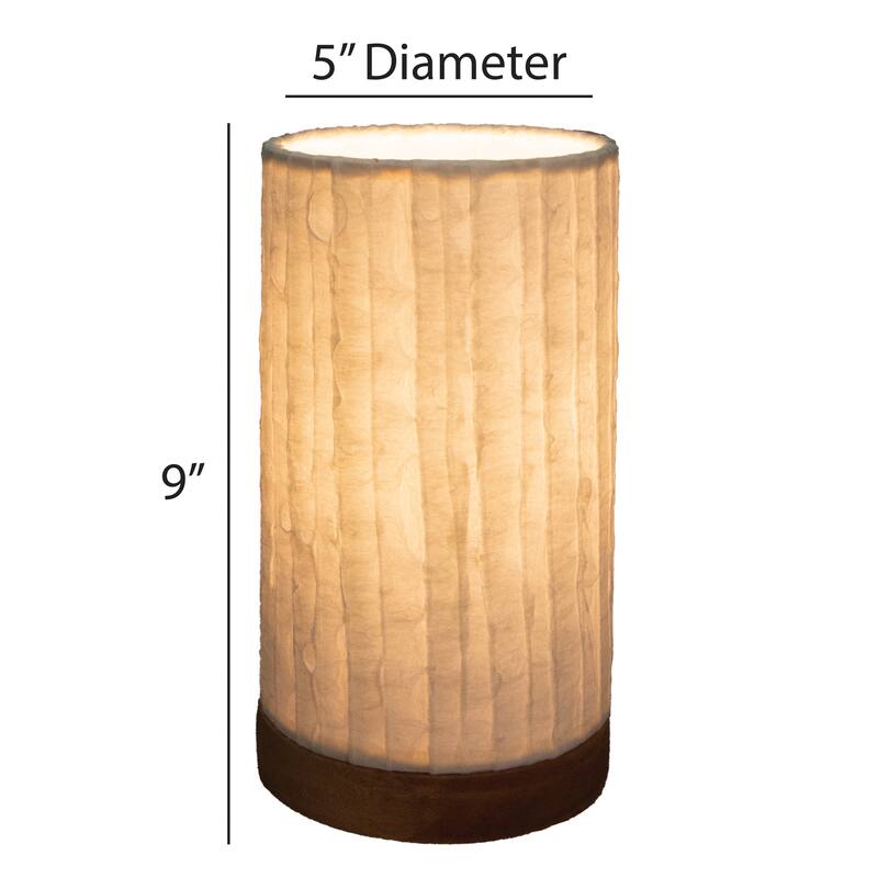 Eangee Handmade Mini Paper Cylinder Table Lamp, Handmade Paper Shade, Lines, 5 x 5 x 9 in.