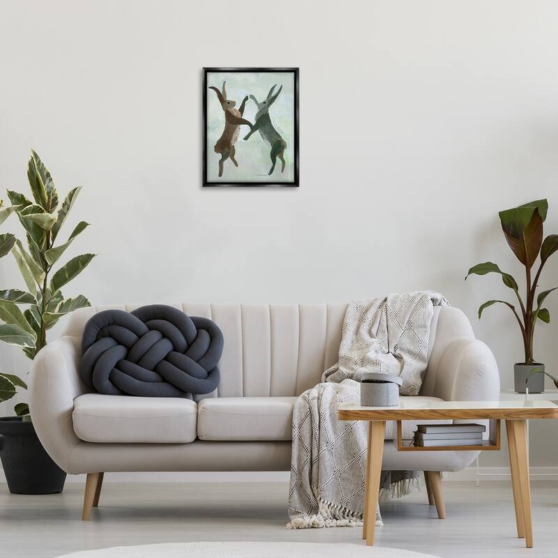 Stupell Boxing Hares in Neutral Tones Framed Floater Canvas Wall Art Design By Kay Widdowson