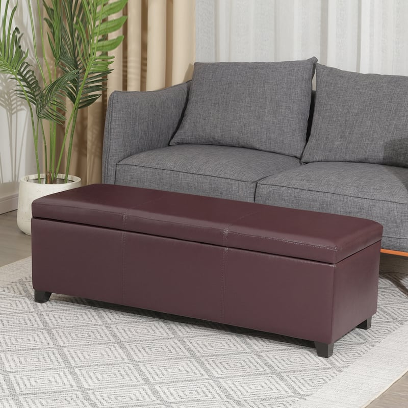 Adeco 46" Faux Leather Storage Ottoman Bench with Nailhead Trim