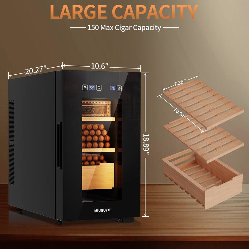 Electric Cigar Humidor Cabinet Smart Humidity & Temperature Control Spanish Cedar Shelves, Quiet Cooling & Heating, LED Display