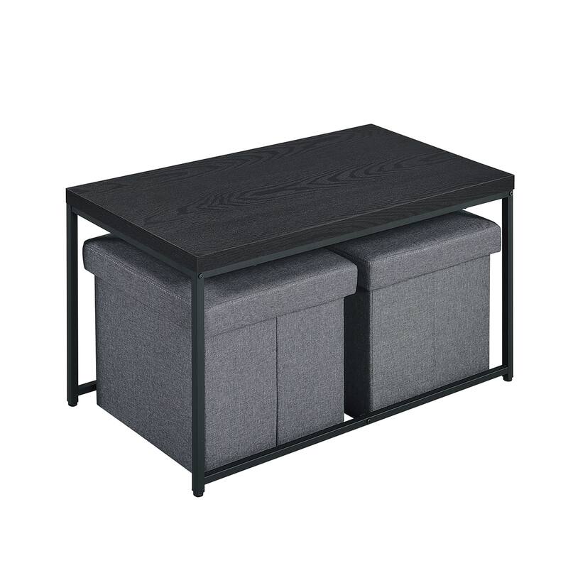 3 Piece Rectangle Coffee Table Set with Metal Base - Black