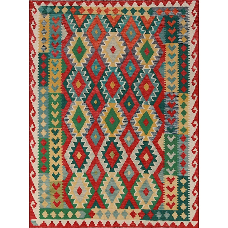 Hand Woven Oriental 100% Wool Carpet Southwestern All-Over Multi-Colored Kilim Area Rug - 7' 9'' X 5' 10''