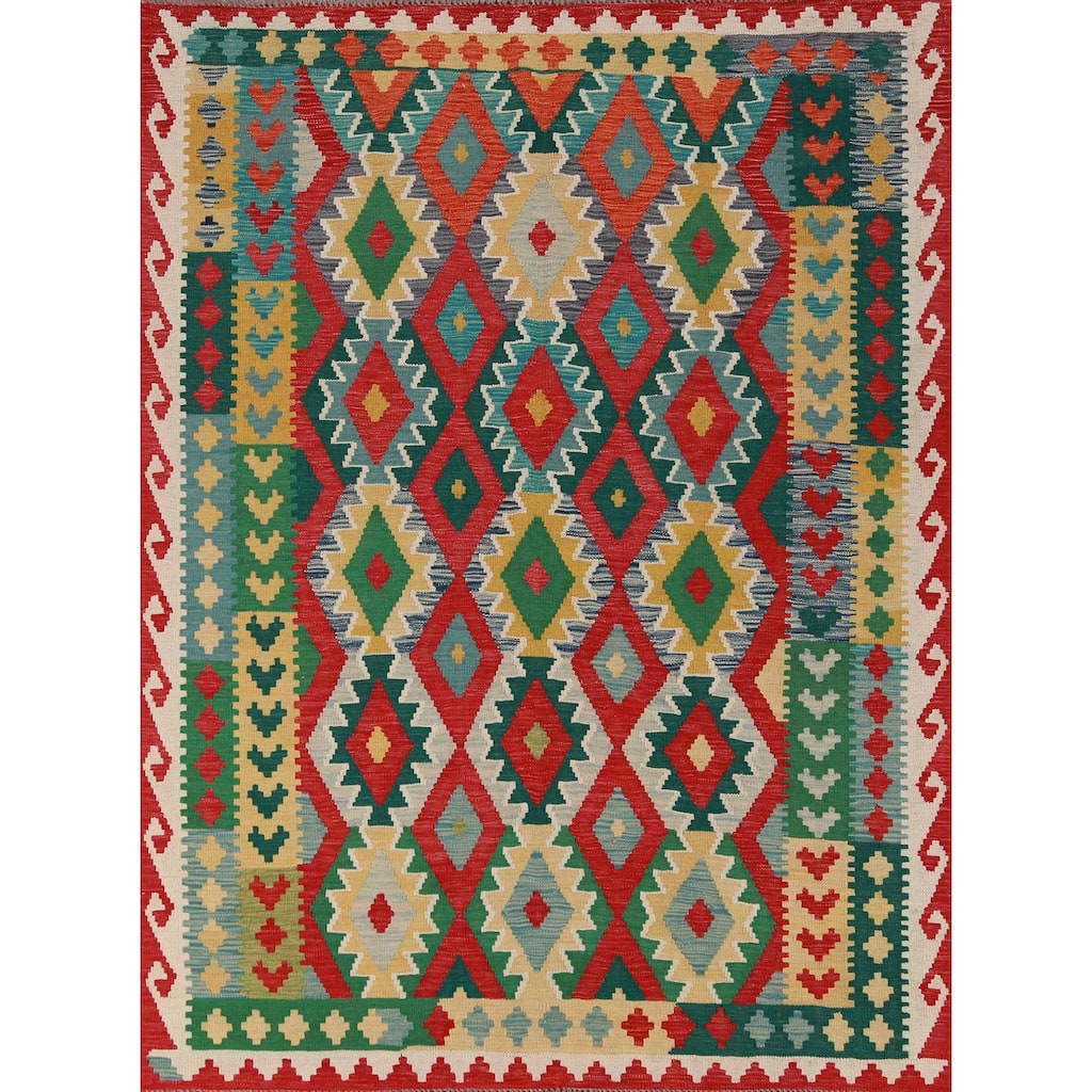 Hand Woven Oriental 100% Wool Carpet Southwestern All-Over Multi-Colored Kilim Area Rug - 7' 9'' X 5' 10''