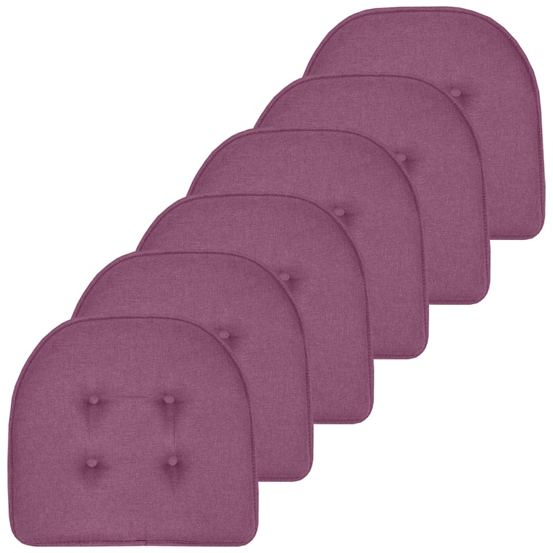 Sweet Home Collection Solid Color U-Shaped Memory Foam Chair Cushions - 16"x17" - Set of 6 - Purple