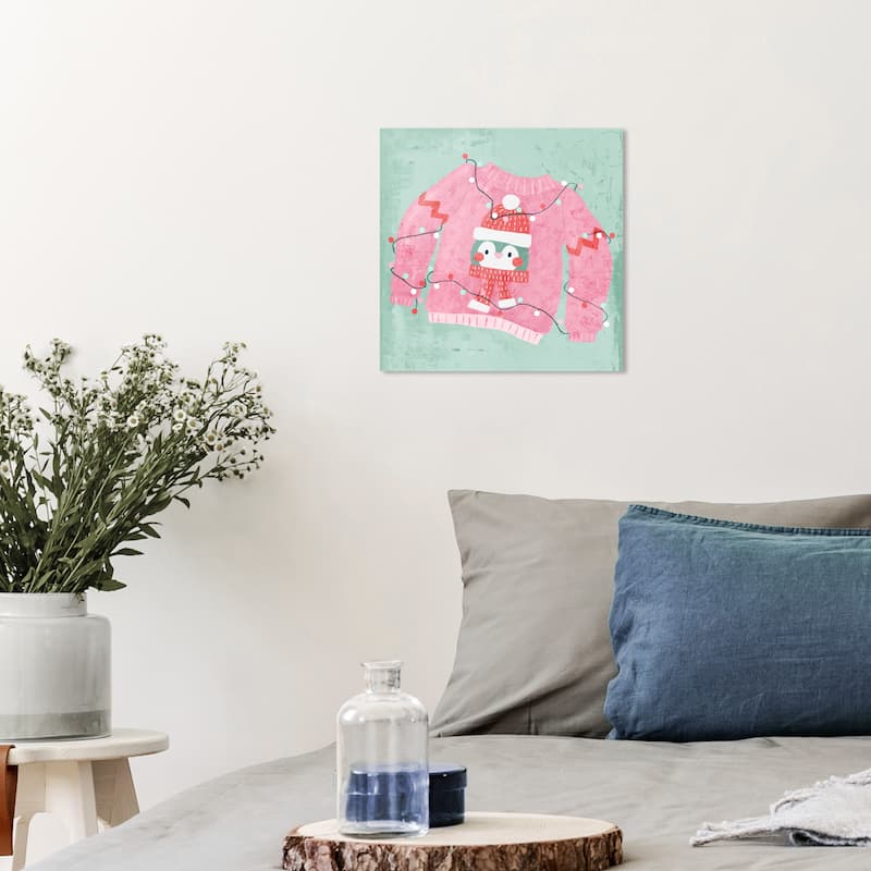 Wynwood Studio Canvas Holiday and Seasonal Ugly Xmas Sweater Pink Farmhouse Wall Art Canvas Print - 12 x 12