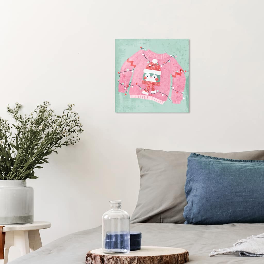 Wynwood Studio Canvas Holiday and Seasonal Ugly Xmas Sweater Pink Farmhouse Wall Art Canvas Print