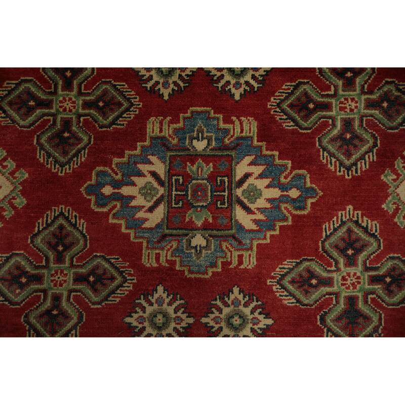 Hand Knotted Oriental 100% Wool Carpet Traditional Geometric Red Kazak Area Rug - 6' 11'' X 5' 2''