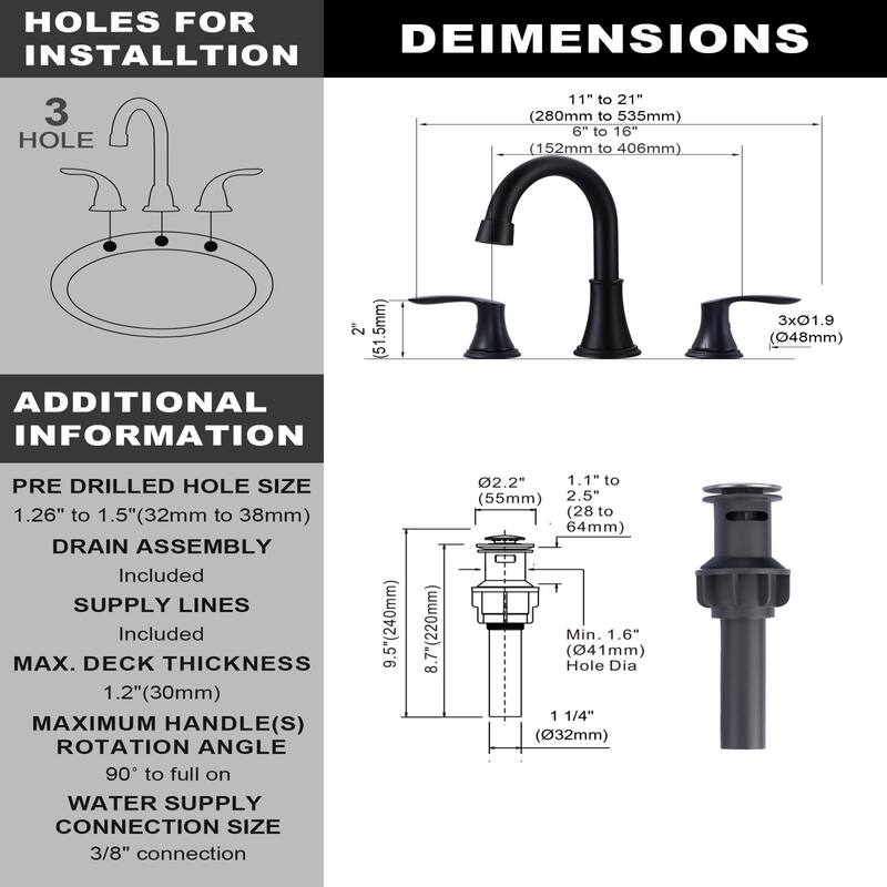 WOWOW 8 in. Widespread Double Handle Bathroom Faucet with Pop Up Drain