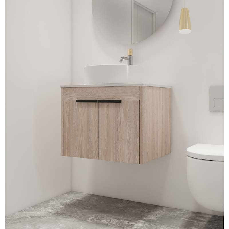 Malwee 24"/30" Floating Bathroom Vanity, Wall Mounted Bathroom Vanity with Ceramic Sink,Soft Close Doors - 23.6"×18.9" - Beige with sink-400