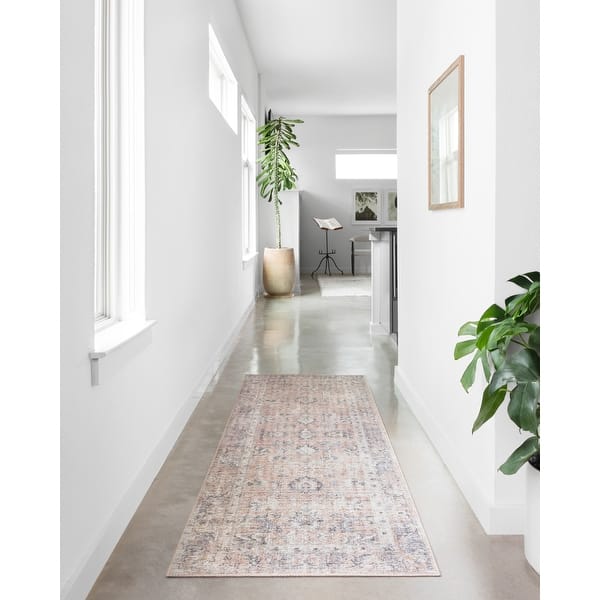 slide 2 of 3, Alexander Home Leanne Distressed Oriental Printed Area Rug 2' 6" x 12' - Blush / Grey - Runner