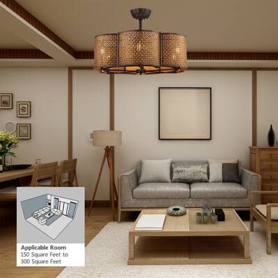 22 in. 24W LED Light Bulb Ceiling Fan with Metal Rattan Frame