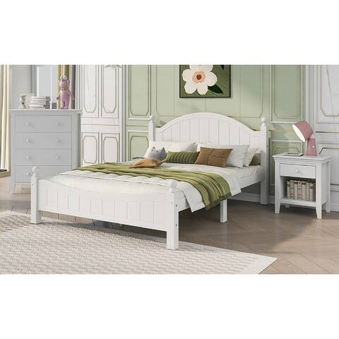 3 Pieces Concise Wood Bedroom Sets, Nightstand+Chest+Full Bed