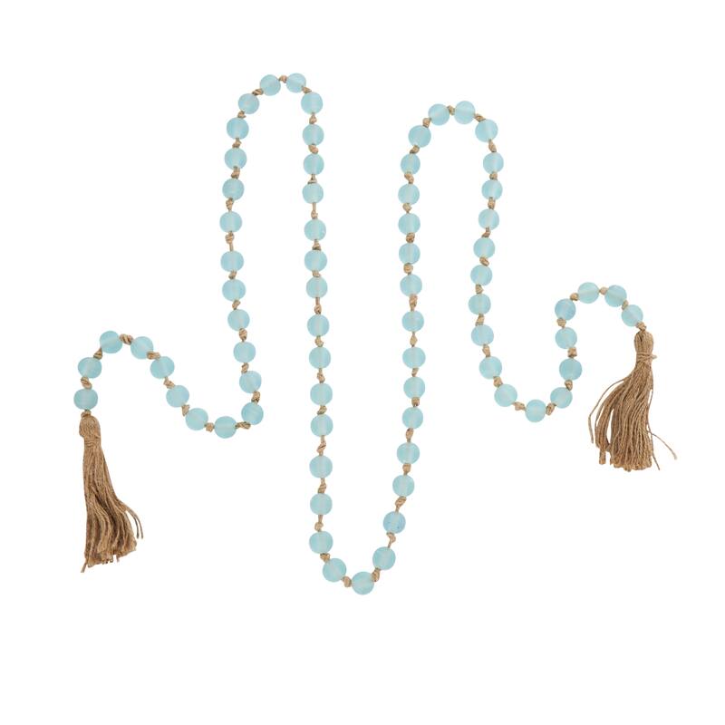Glass Handmade Round Long Beaded Garland with Tassel with Knotted Brown Jute