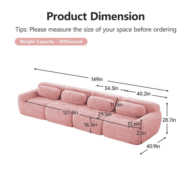 Homy Casa Pink Plush Modular Sectional Sofa Set Soft Cloud Floor