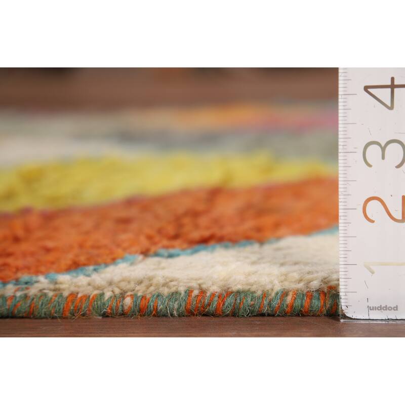 Hand Knotted Oriental 100% Wool Carpet Modern All-Over Multi-Colored Moroccan Area Rug - 6' 3'' X 4' 0''