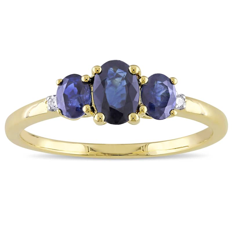 Miadora 1 CT TGW Sapphire Diamond Accents 3-Stone Ring in 10k Yellow Gold
