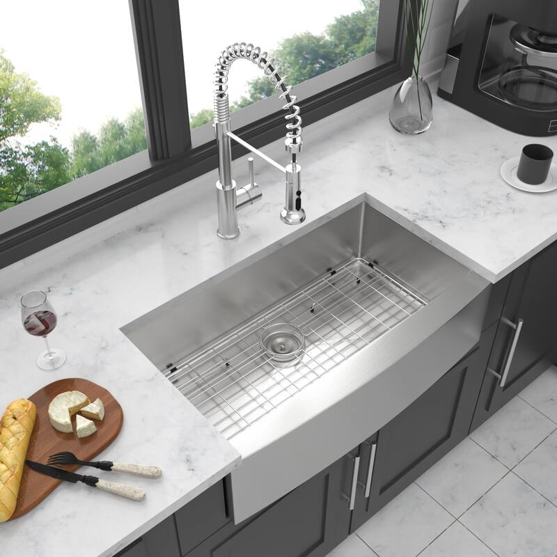 36 Inch Stainless Steel Apron Front Farmhouse 16 Gauge Single Bowl Kitchen Sink - 36 x 21